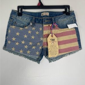 YMI Blue and Red Star-Striped Jean Shorts